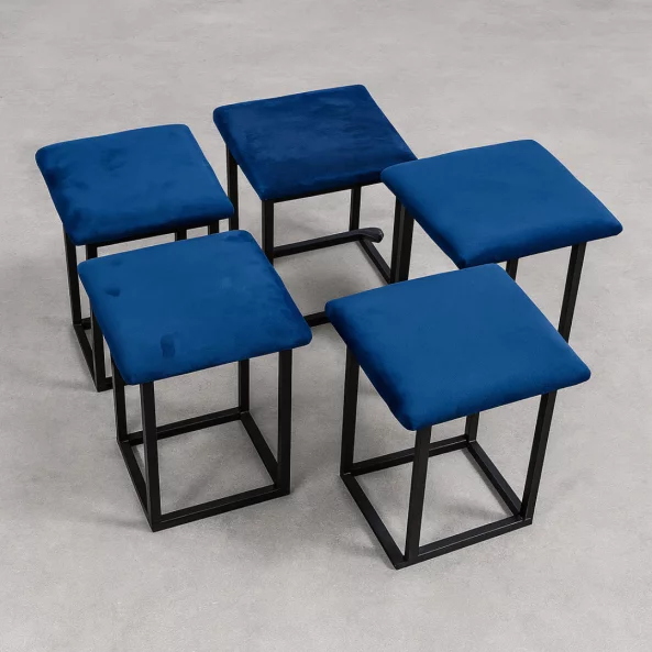 Taburet multifuncțional 5 în 1 din catifea-culoare navy