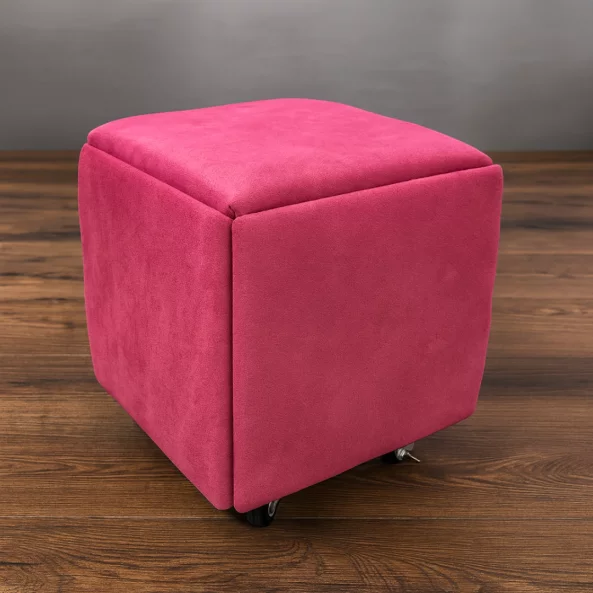 Многофункционален табурет 5 в 1 от кадифе – розов цвят