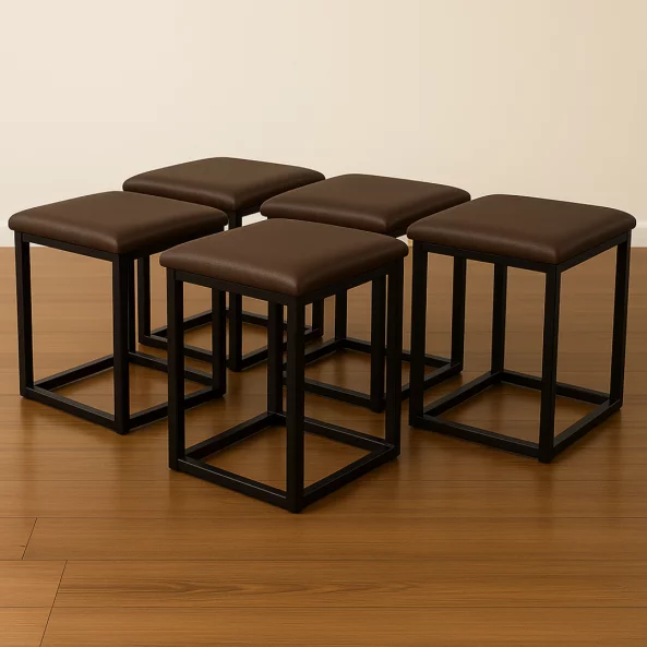 Многофункционален табурет 5 в 1 от PU и латекс – кафяв