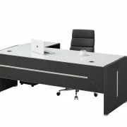 Birou Managerial cu Blat din sticlă si Scaun de birou ergonomic ,reglabil din piele ecologica si cadru din aluminiu ,culoare: negru  ,design modern și elegant ,calitate premium
