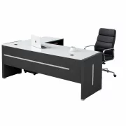Birou Managerial cu Blat din sticlă si Scaun de birou ergonomic ,reglabil din piele ecologica si cadru din aluminiu ,culoare: negru  ,design modern și elegant ,calitate premium