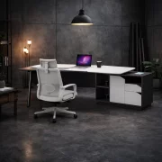 Masă birou cu dulap lateral ,picioare metalice si scaun de birou ergonomic, reglabil, design modern și elegant ,calitate premium