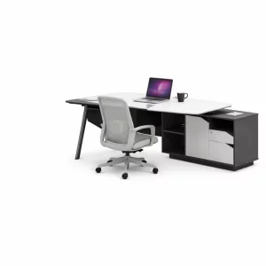 Masă birou cu dulap lateral ,picioare metalice si scaun de birou ergonomic, reglabil, design modern și elegant ,calitate premium