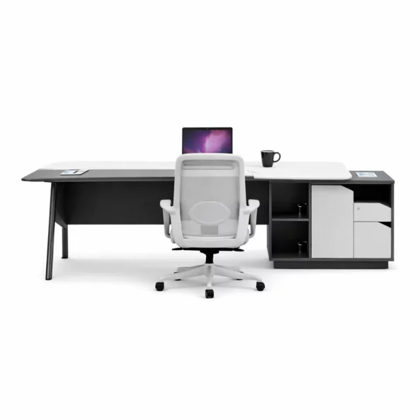 Masă birou cu dulap lateral ,picioare metalice si scaun de birou ergonomic, reglabil, design modern și elegant ,calitate premium