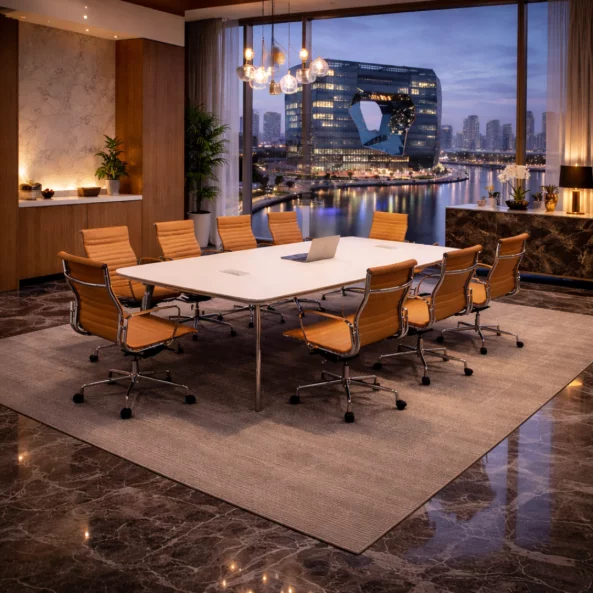 Masă conferinta , picioare metalice,design modern și elegant ,calitate premium și scaun ergonomic cu spătar din plasă – Design premium, eleganță și confort