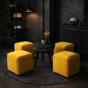 Интелигентна маса с Bluetooth 5.0, 20W аудио система и безжично зареждане – Черна, модерен дизайн от MDF и дъбово дърво Многофункционален табурет 5 в 1 от кадифе – жълт цвят