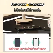 Noptiera inteligenta cu incarcare wireless, iluminare LED, 2 sertare de depozitare – verde, design modern din sticla si lemn-PRODUS RESIGILAT!