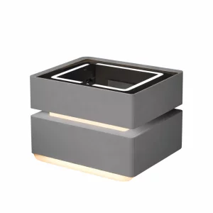 Mesita de noche inteligente con carga inalámbrica, iluminación LED, 2 cajones de almacenamiento – gris antracita, diseño moderno de vidrio y madera