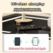 Intelligens éjjeliszekrény vezeték nélküli töltéssel, LED világítással, 2 tárolófiókkal – antracitszürke, modern üveg- és fa dizájnnal