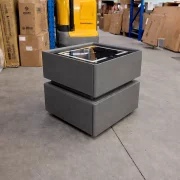 Интелигентно нощно шкафче с безжично зареждане, LED осветление, 2 чекмеджета за съхранение – антрацитно сиво, модерен дизайн от стъкло и дърво – ПРОДУКТ С ОТВОРЕНА ОПАКОВКА!