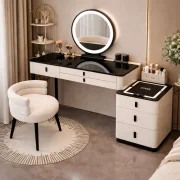 Set MARIPOSA &amp; LUNA – măsuță de machiaj cu oglindă LED și scaun confortabil 100x40x120 cm