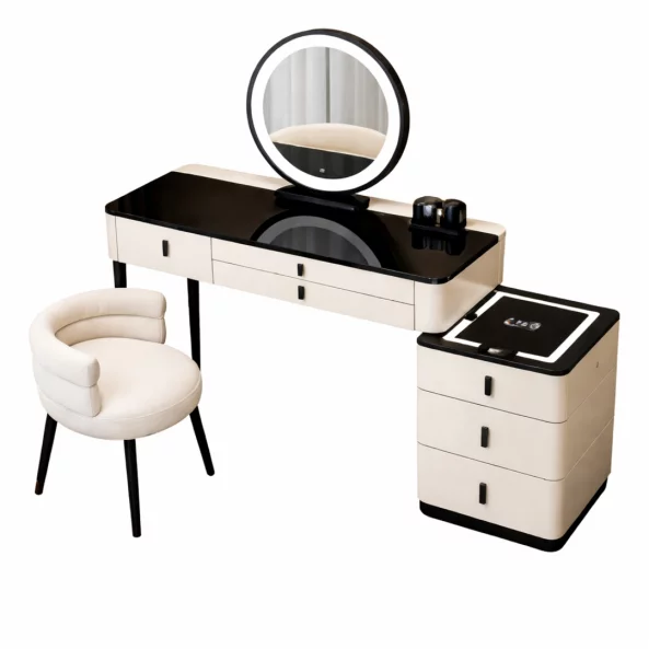 Set MARIPOSA &amp; LUNA – măsuță de machiaj cu oglindă LED și scaun confortabil 120x40x120