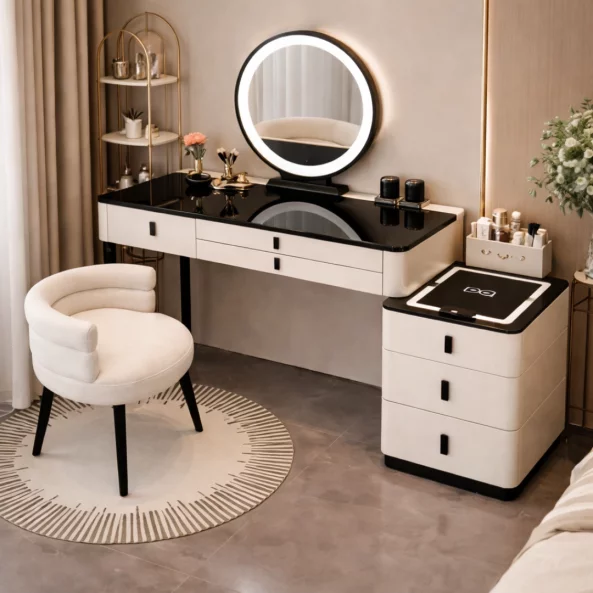 Set MARIPOSA &amp; LUNA – măsuță de machiaj cu oglindă LED și scaun confortabil 80x40x120