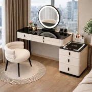 Set MARIPOSA &amp; LUNA – măsuță de machiaj cu oglindă LED și scaun confortabil 80x40x120