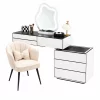 Set AURORA &amp; PEARL – măsuță de machiaj cu oglindă LED și scaun confortabil 80x40x120