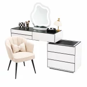 Set AURORA &amp; PEARL – măsuță de machiaj cu oglindă LED și scaun confortabil 80x40x120