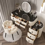 Комплект BELLA &amp; ROSALIE – тоалетка с LED огледало и удобен стол 100x40x120