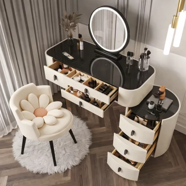 Комплект BELLA &amp; ROSALIE – тоалетка с LED огледало и удобен стол 120x40x120