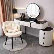 Комплект BELLA &amp; ROSALIE – тоалетка с LED огледало и удобен стол 120x40x120