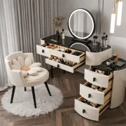 Комплект BELLA &amp; ROSALIE – тоалетка с LED огледало и удобен стол 80x40x120