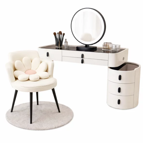 Комплект BELLA &amp; ROSALIE – тоалетка с LED огледало и удобен стол 80x40x120