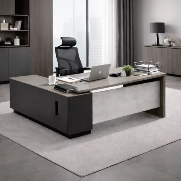 Birou managerial – blat melaminat 25 mm cu corp lateral W1600*D800*H750