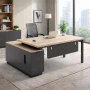 Escritorio ejecutivo con pata metálica y módulo lateral de melamina 1200 mm – W1600×D800×H750 mm