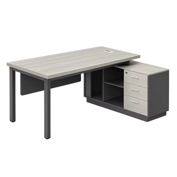 Escritorio ejecutivo con pata metálica y módulo lateral de melamina 1200 mm – W1600×D800×H750 mm