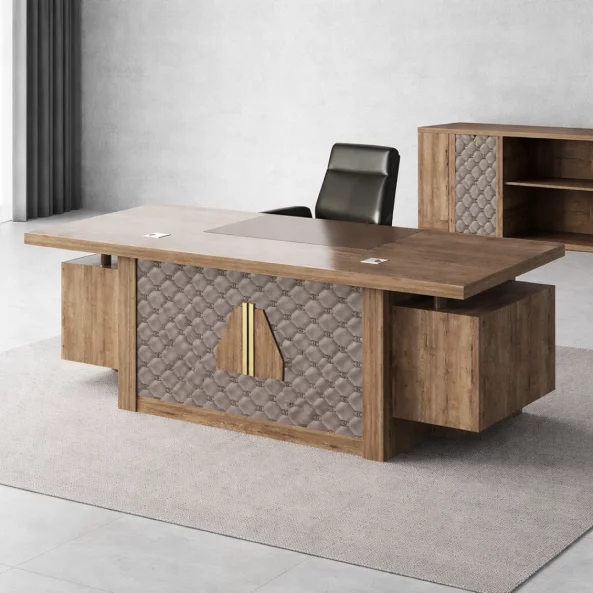 Birou managerial cu panou frontal și sertare laterale suspendate W2200xD900xH750 mm