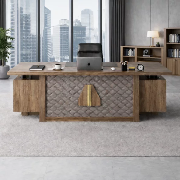 Birou managerial cu panou frontal și sertare laterale suspendate W2200xD900xH750 mm