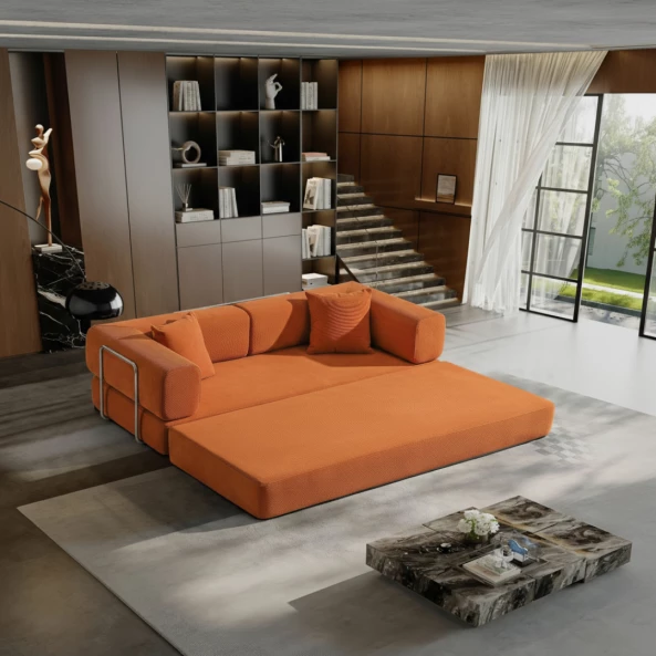 Canapea-2 locuri din spuma poliuretanica W3350, material compresie 400 g/mp, portocaliu