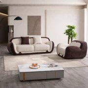 Set Canapea cu 2 locuri și Fotoliu 1 loc, spumă cu densitate W3350-alb &amp; maro