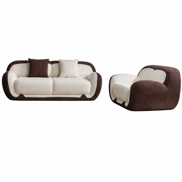 Set Canapea cu 2 locuri și Fotoliu 1 loc, spumă cu densitate W3350-alb &amp; maro