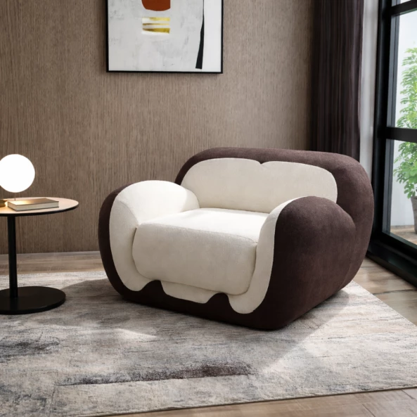 Set Canapea cu 2 locuri și Fotoliu 1 loc, spumă cu densitate W3350-alb &amp; maro