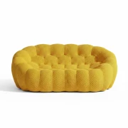 Canapea -2 locuri cu compresie, material textil, Galbenă