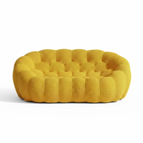 Canapea -2 locuri cu compresie, material textil, Galbenă