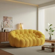 Canapea -2 locuri cu compresie, material textil, Galbenă