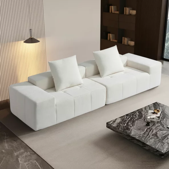 Canapea -3 locuri cu compresie, material textil, Crem