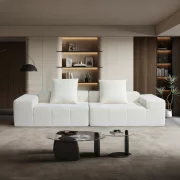 Canapea -3 locuri cu compresie, material textil, Crem