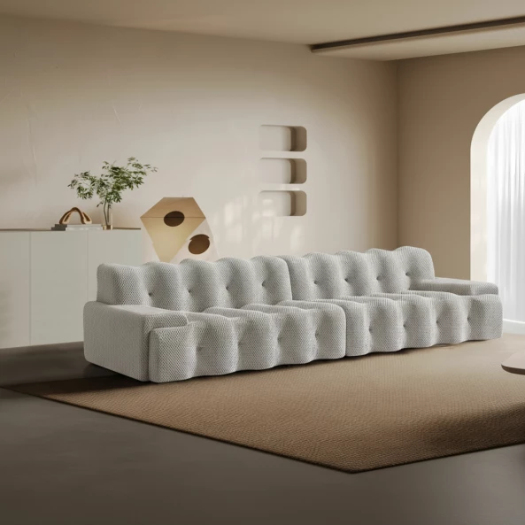 Canapea -4 locuri cu compresie, material textil, Gri