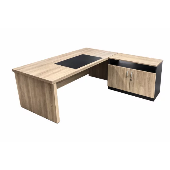 Мениджърско бюро SMART HEATER със страничен шкаф и плот 50 мм – Светъл дъб