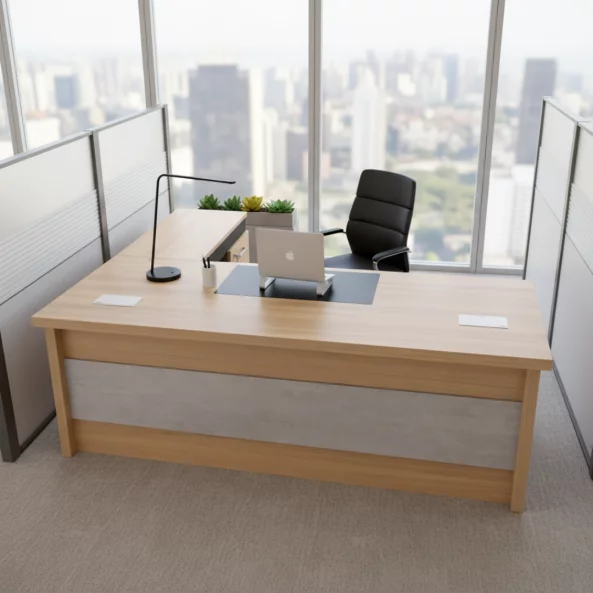 Мениджърско бюро SMART HEATER със страничен шкаф и плот 50 мм – Светъл дъб