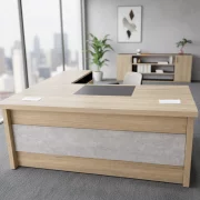 Мениджърско бюро SMART HEATER със страничен шкаф и плот 50 мм – Светъл дъб