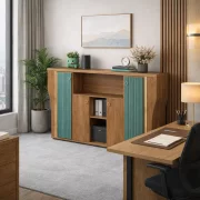 Dulap depozitare SMART HEATER -placă melaminată cu finisaj PU verde &amp; lemn natur