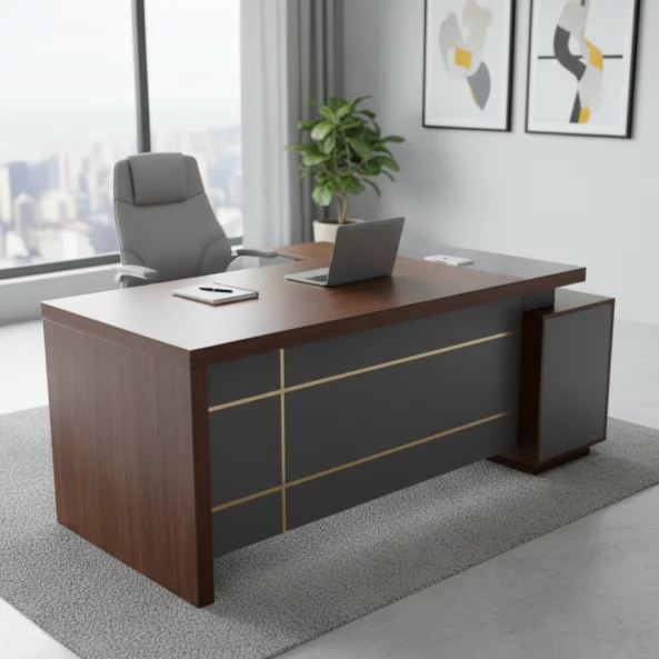 Мениджърско бюро SMART HEATER меламинова конструкция и преден панел кафяво/сиво