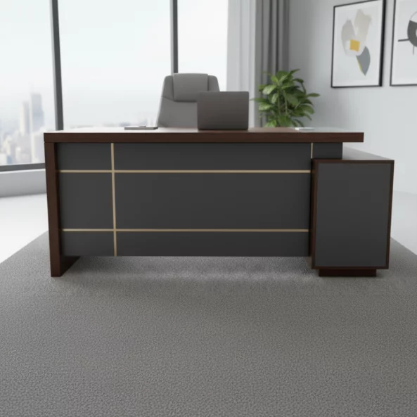 Мениджърско бюро SMART HEATER меламинова конструкция и преден панел кафяво/сиво