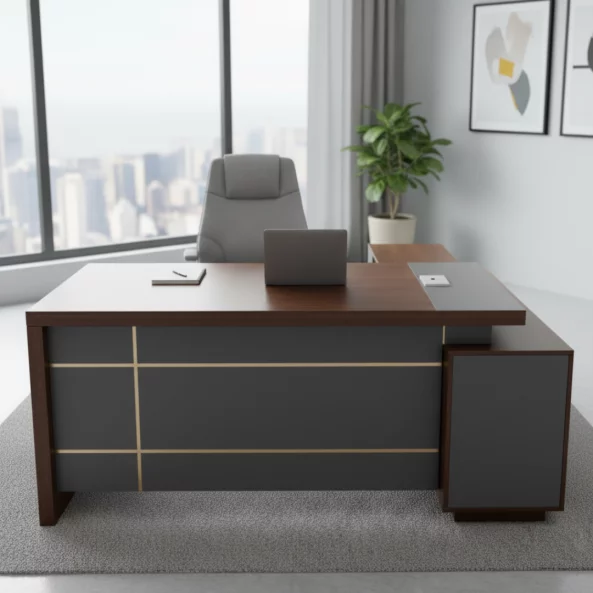 Мениджърско бюро SMART HEATER меламинова конструкция и преден панел кафяво/сиво