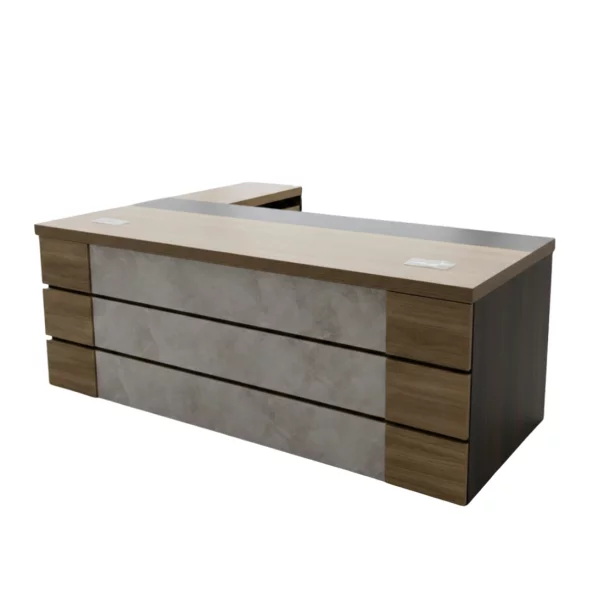 Мениджърско бюро SMART HEATER с подвижен страничен шкаф, светлосива меламинова рамка с дърво