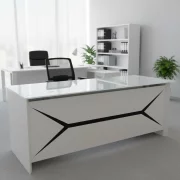 Мениджърско бюро SMART HEATER – метална конструкция и плот от закалено стъкло, super white