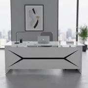 Мениджърско бюро SMART HEATER – метална конструкция и плот от закалено стъкло, super white